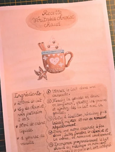 Chocolat chaud Illustration à l’aquarelle d’une recette de chocolat chaud