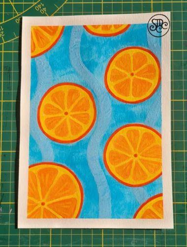Tranches d’orange Peinture à l’acrylique représentant des tranches d’orange en nature morte