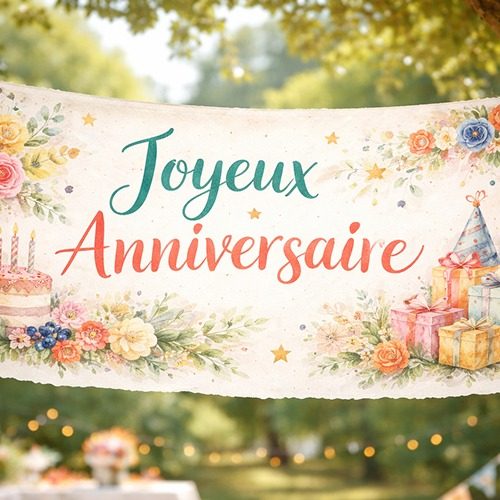 Banderole d’anniversaire illustrée faite main – concept de création personnalisée
