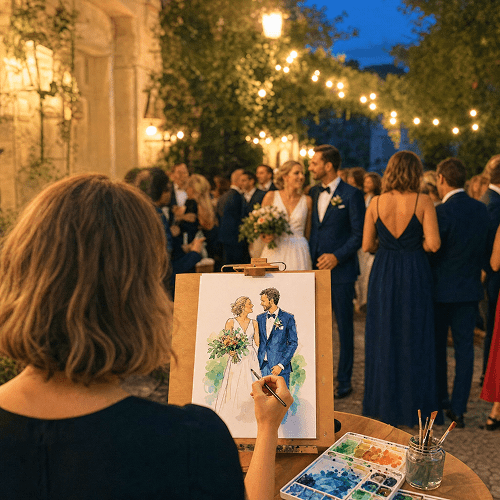 portrait des mariés à l'aquarelle