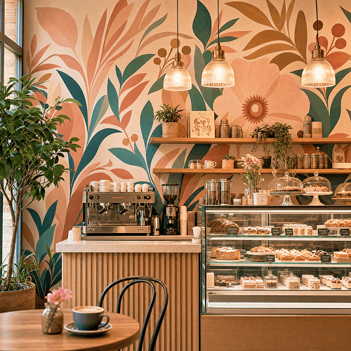 fresque murale dans un café