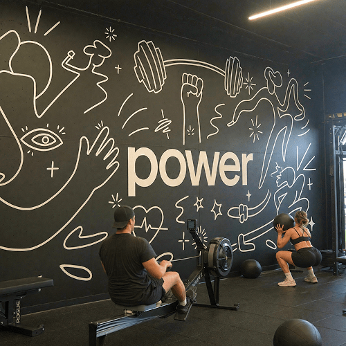 fresque murale dans une salle de sport