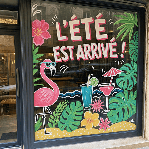 vitrine décorative éphémère pour l'arrivée de l'été